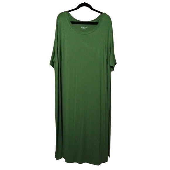 Ava & Viv Plus Size 4X Dress Midi T-Shirt Style Green Slit Classic Essential - Picture 2 of 8